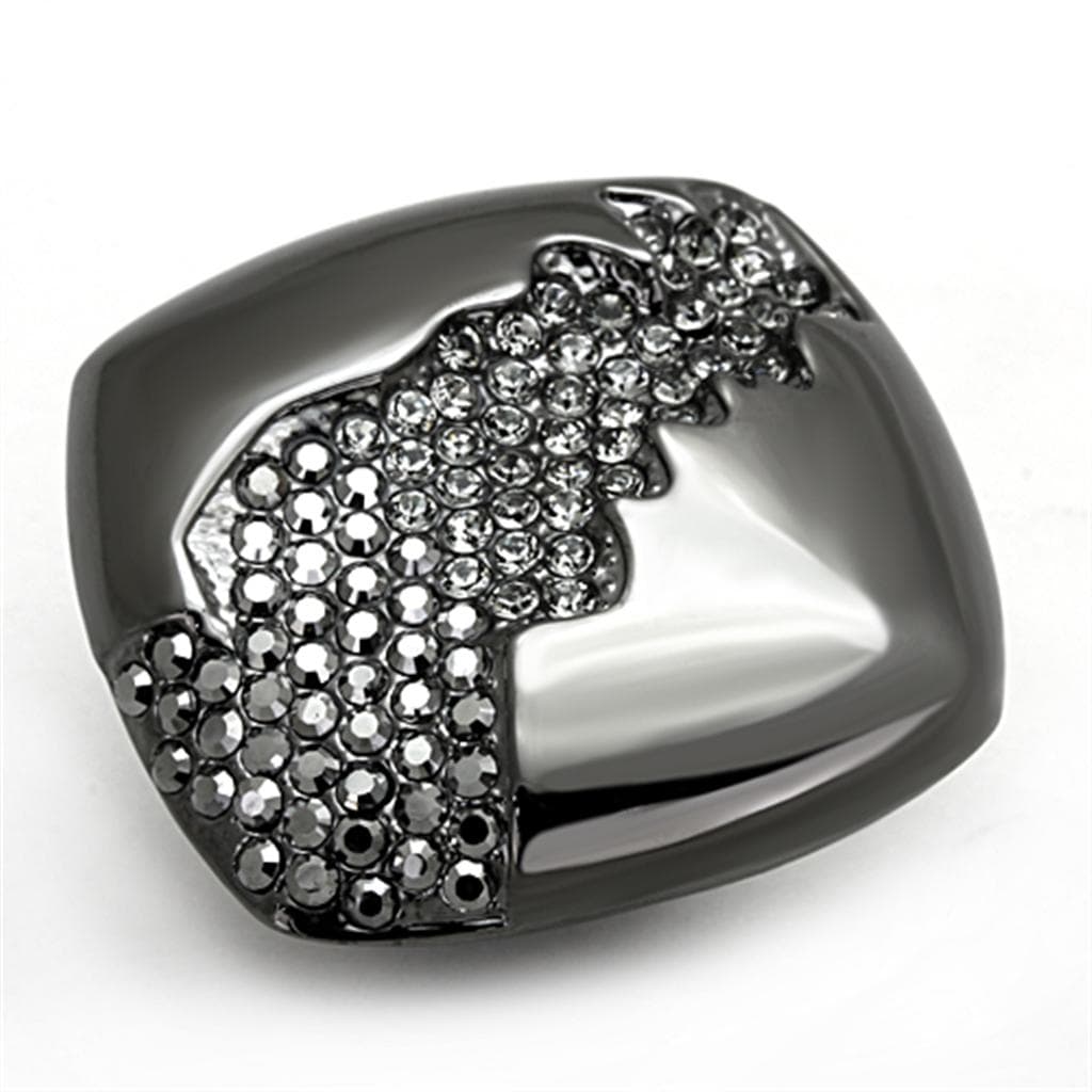 Brass Gunmetal Crystal Pave Abstract Swirl Dome Cocktail Ring