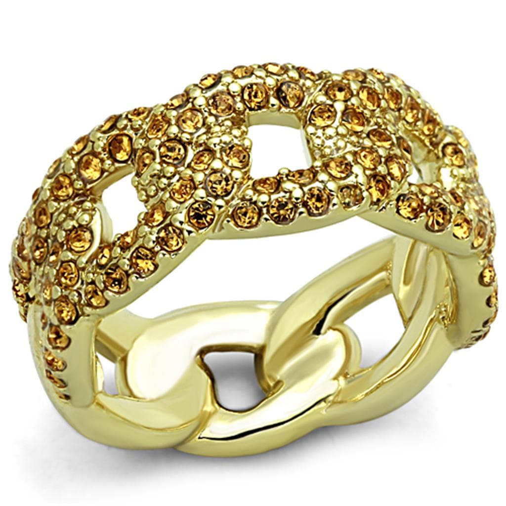 Brass Gold Champagne Topaz CZ Pave Chain Link Wide Band Ring