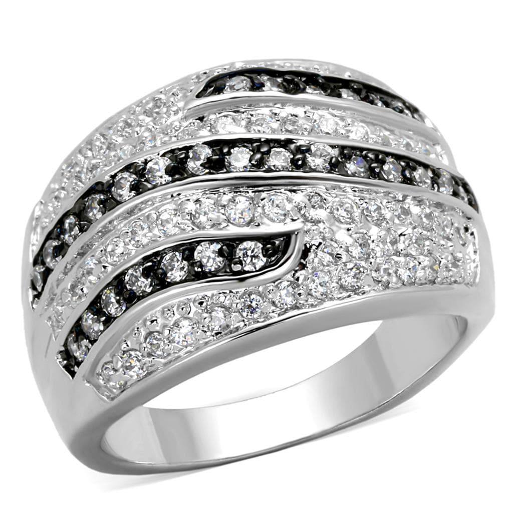 Brass Silver Black White CZ Multi Row Wave Cocktail Ring