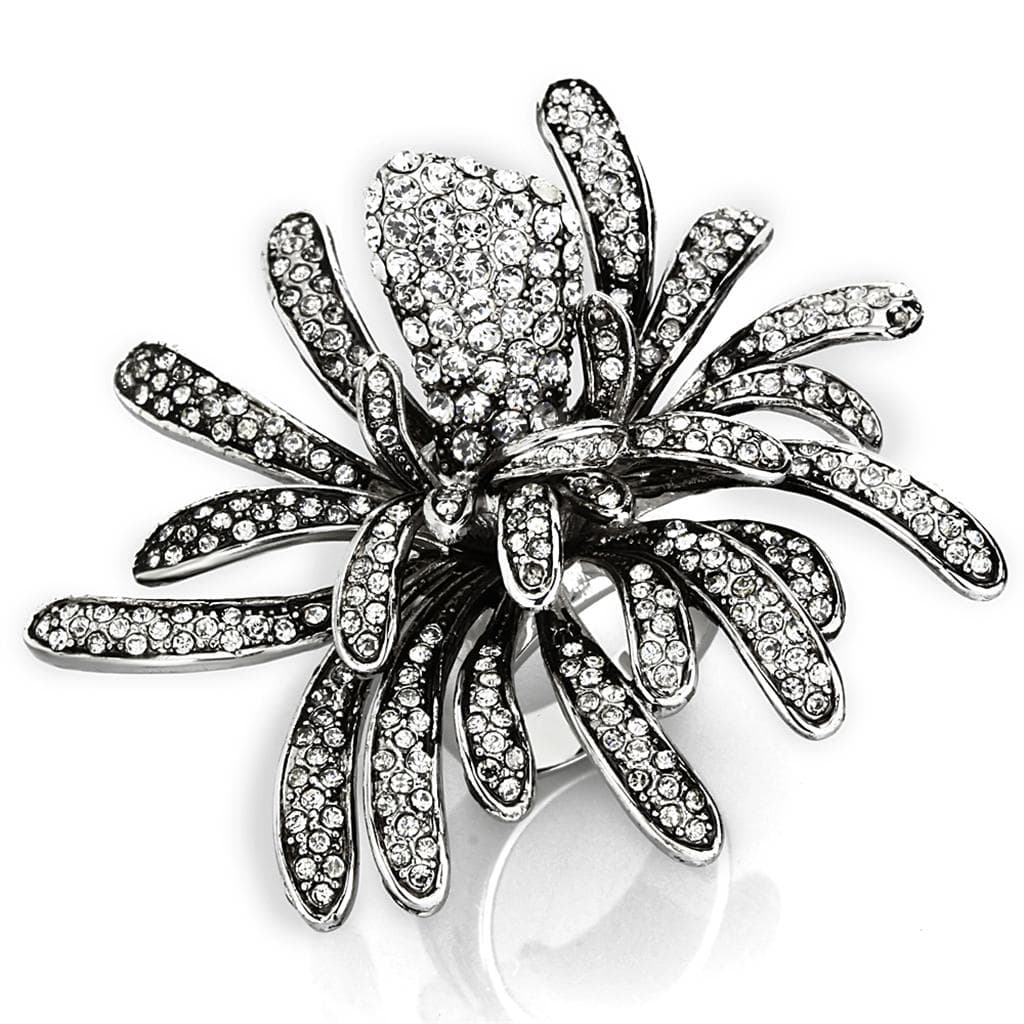 Brass Silver CZ Starburst Flower Cocktail Ring