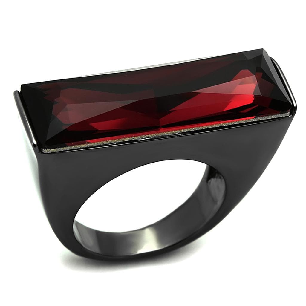 Brass Black Red Garnet Baguette Bar Cocktail Ring