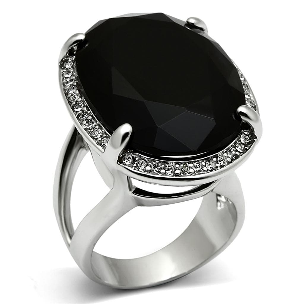 Brass Silver Black Oval CZ Halo Cocktail Ring