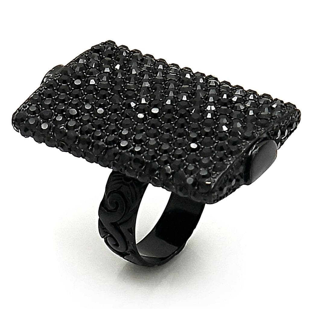 Brass Black CZ Pave Domed Rectangle Cocktail Ring