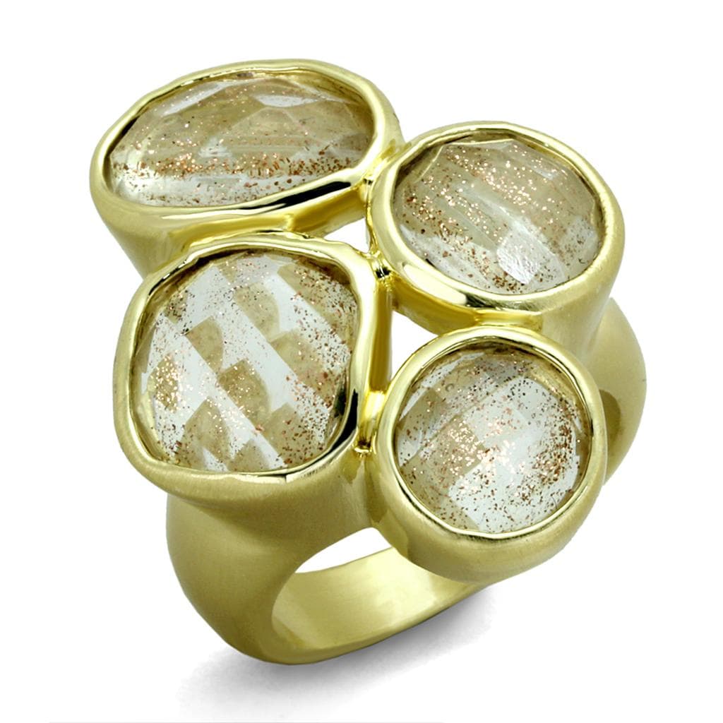 Brass Gold Yellow Glitter Cabochon Multi Stone Cocktail Ring