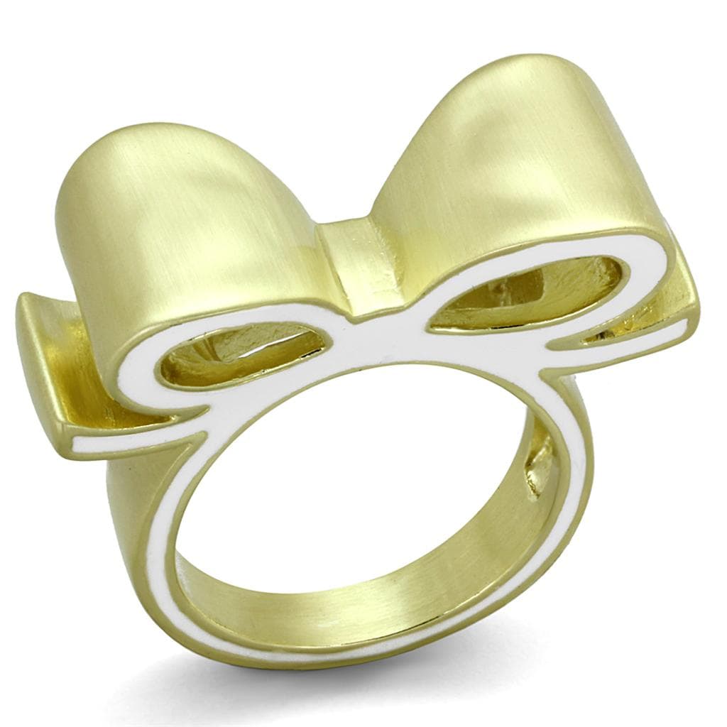 Brass Gold White Enamel Bow Ribbon Cocktail Ring