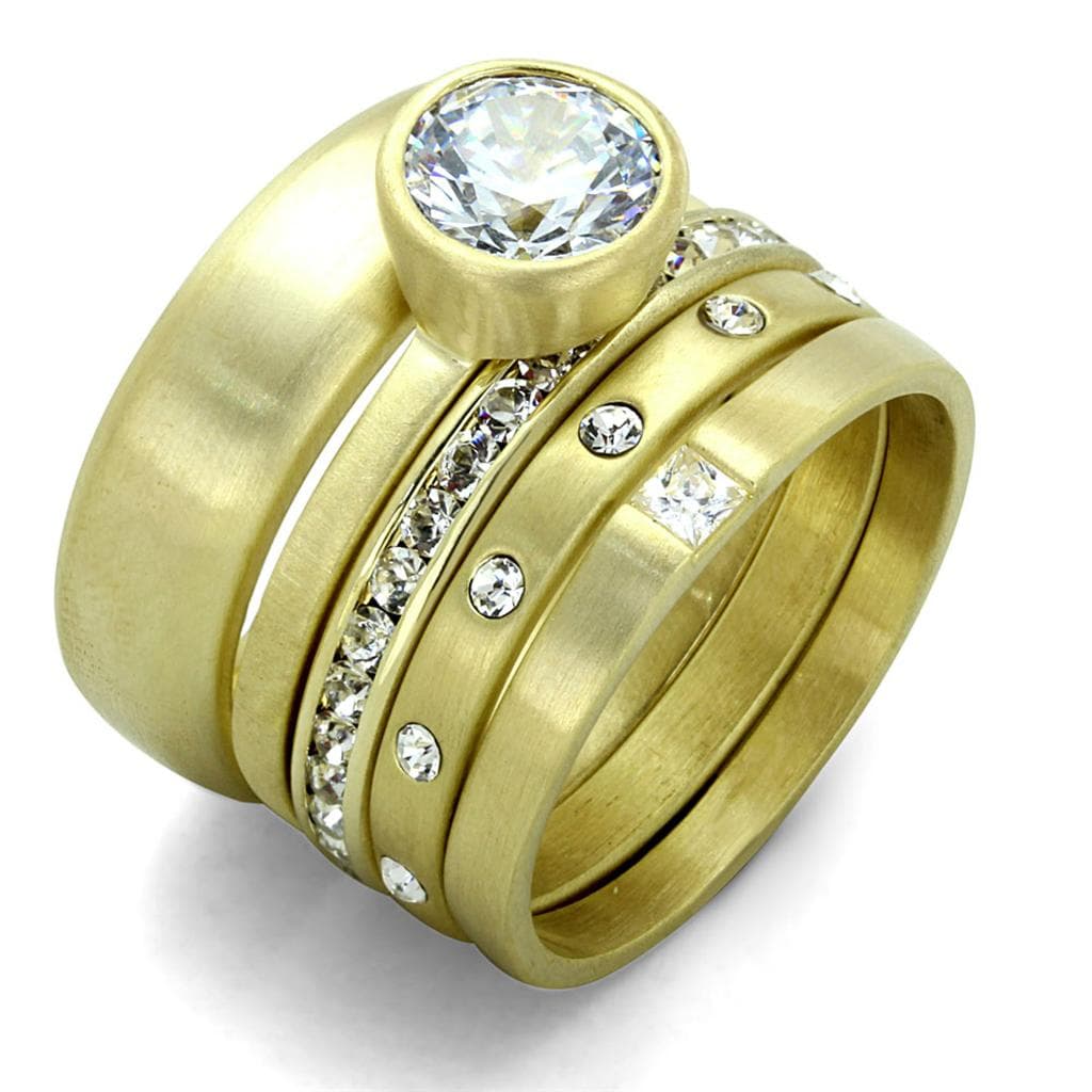 Brass Gold CZ Round Bezel Stackable Ring Set Ring