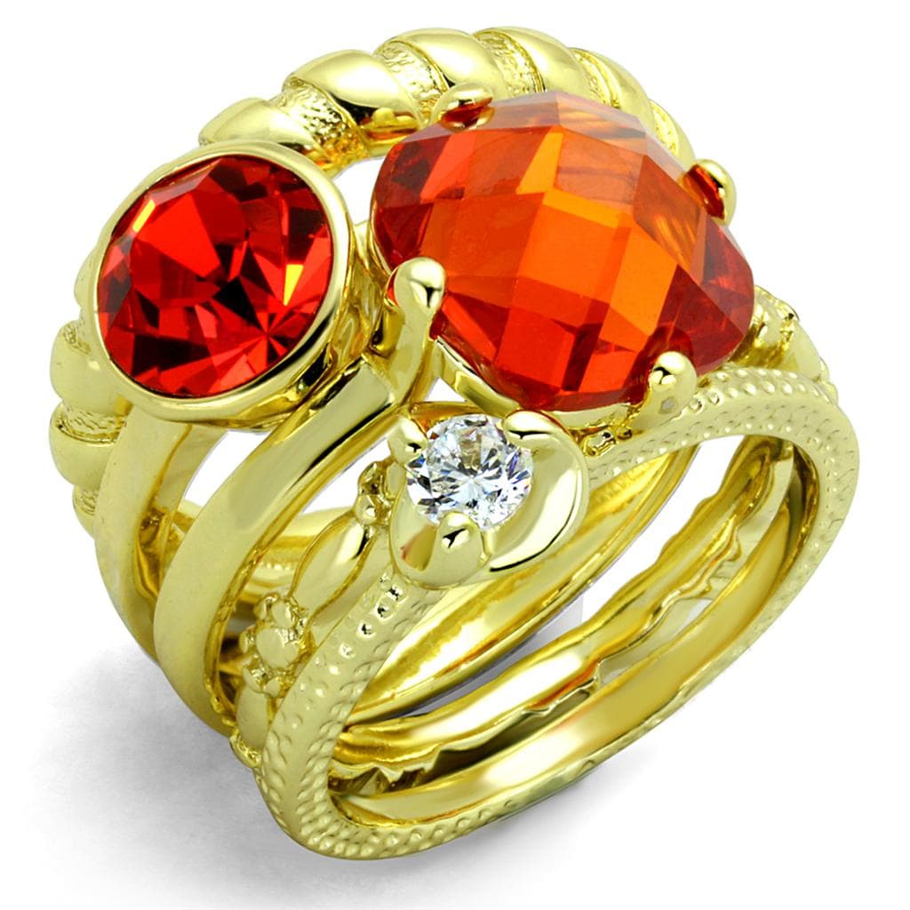 Brass Gold Red Orange Round CZ Multi Band Stackable Ring