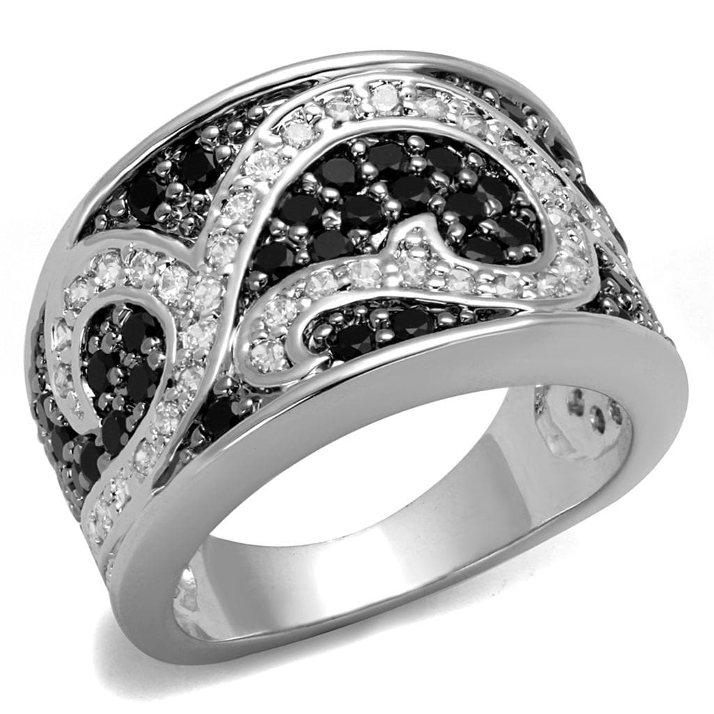 Brass Silver Black White CZ Pave Wave Wide Band Ring