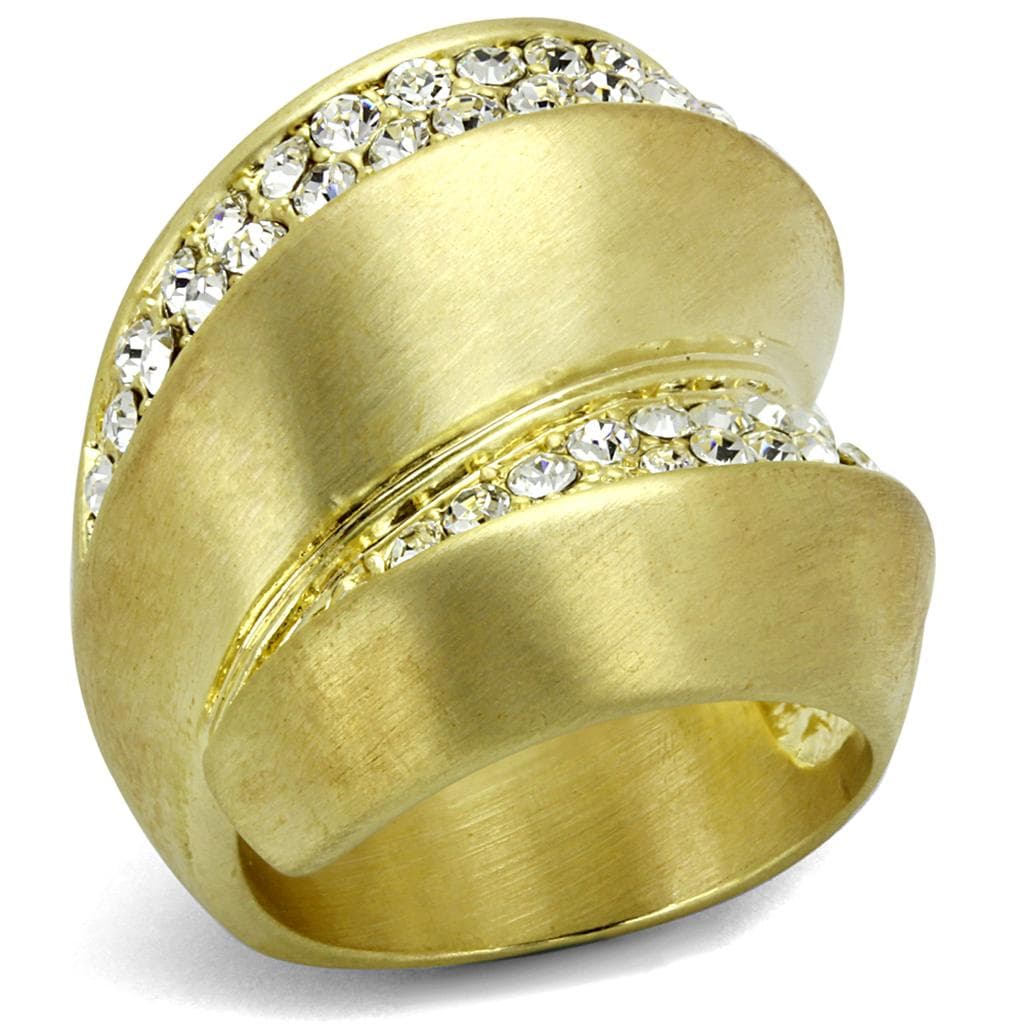 Brass Gold Brushed Satin CZ Edge Wide Dome Cocktail Ring