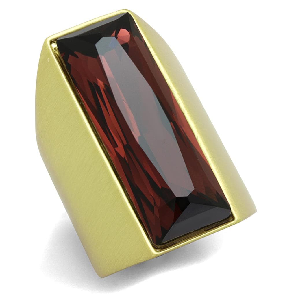 Brass Gold Red Garnet Baguette Bar Cocktail Ring