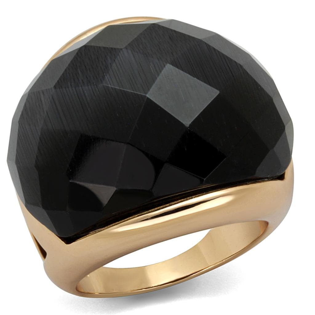 Brass Rose Gold Black Faceted Dome Cocktail Ring