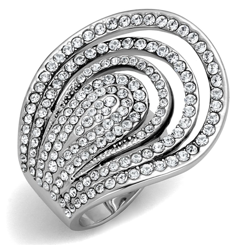 Brass Silver CZ Pave Teardrop Swirl Cocktail Ring