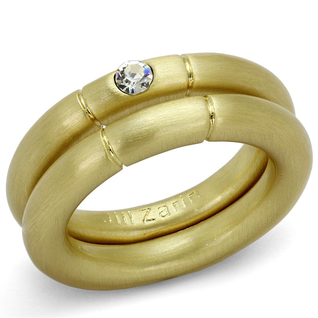 Brass Gold Brushed Satin CZ Bezel Interlocking Band Ring