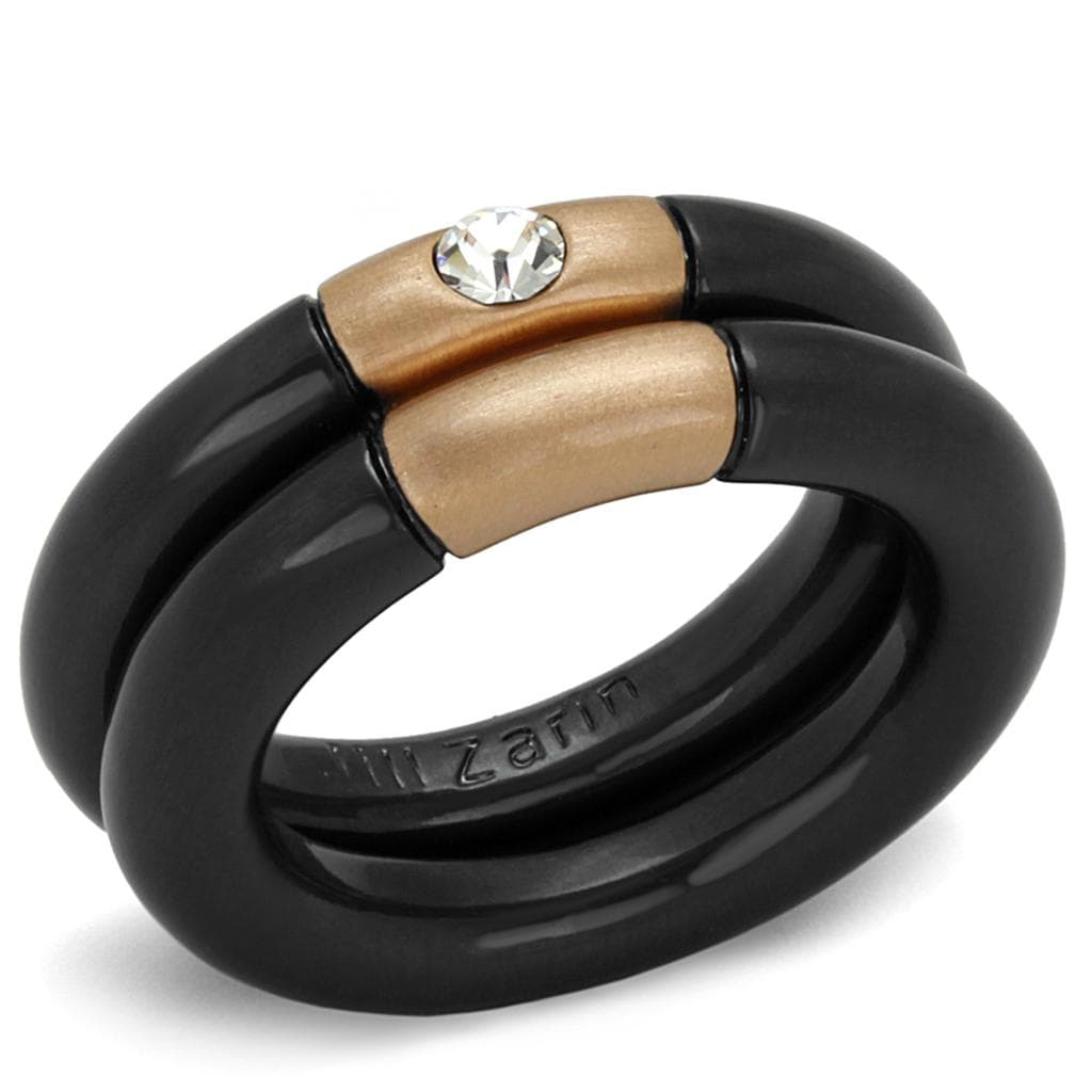 Brass Black Ceramic Rose Gold CZ Bezel Band Ring