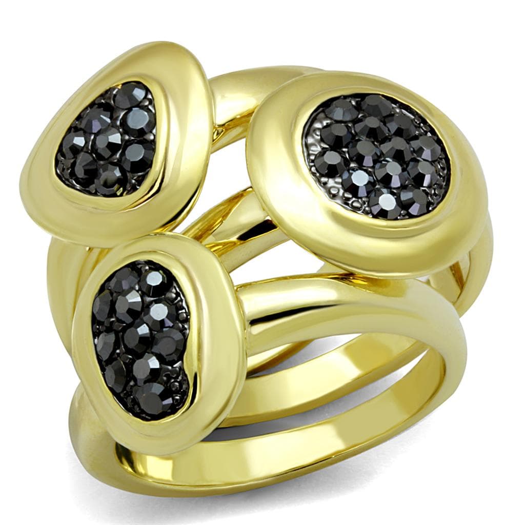 Brass Gold Black CZ Pave Double Circle Stackable Ring