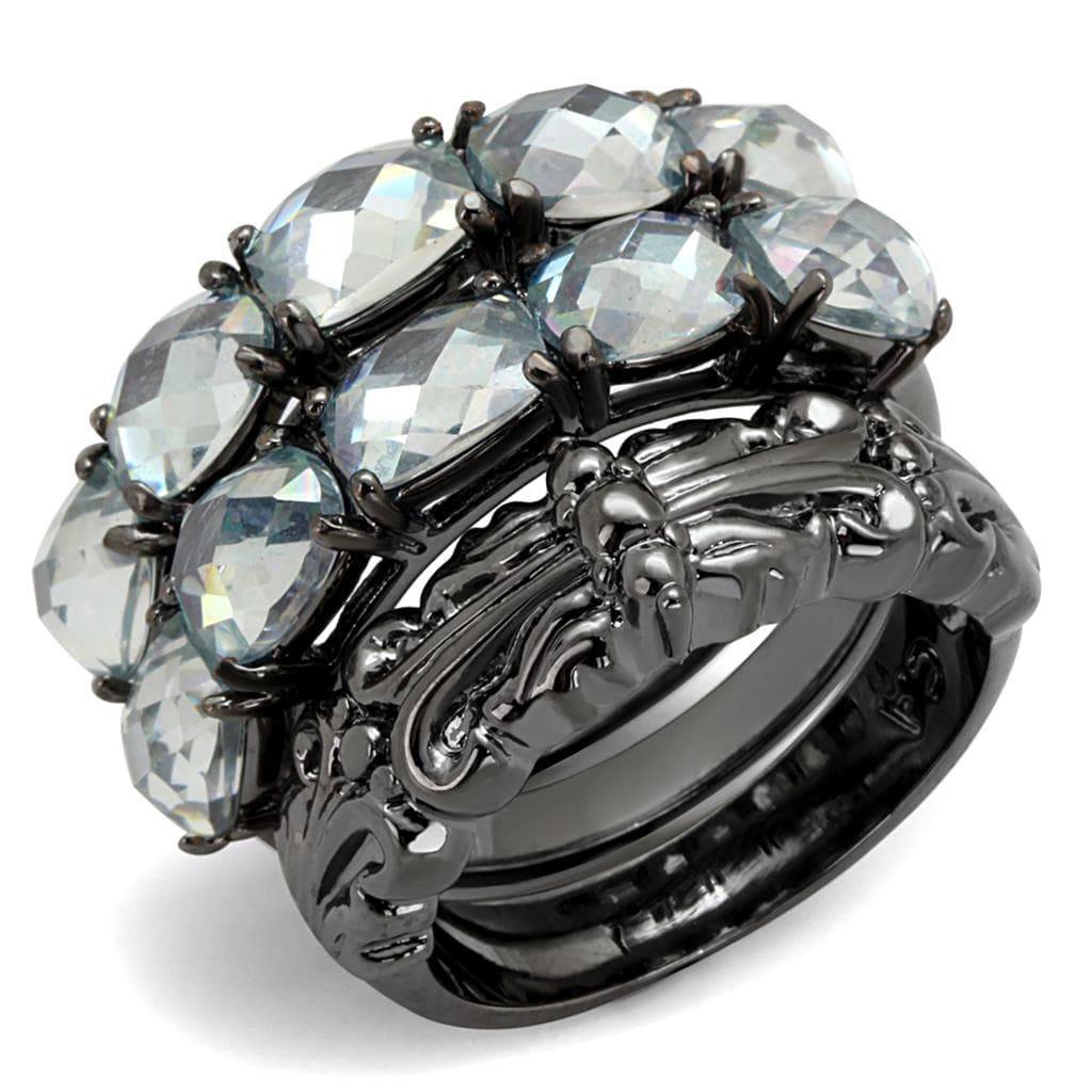 Brass Gunmetal Crystal Multi Stone Cluster Dome Cocktail Ring