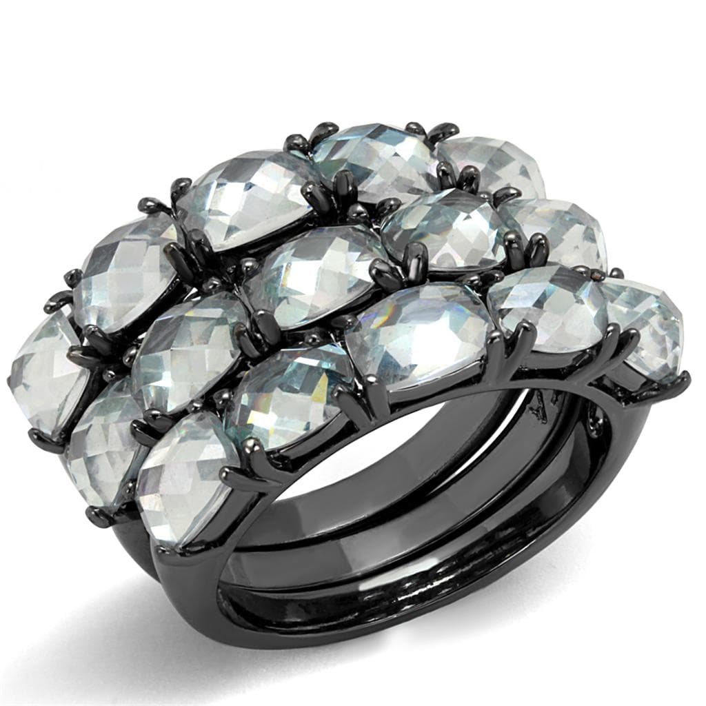 Brass Gunmetal Crystal Multi Stone Cluster Wide Band Ring