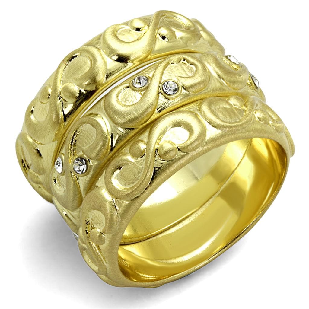 Brass Gold CZ Scroll Filigree Wide Stackable Band Ring