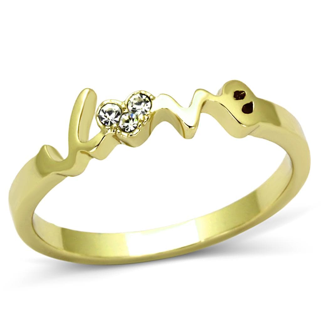 Brass Gold CZ Script Love Word Heart Ring