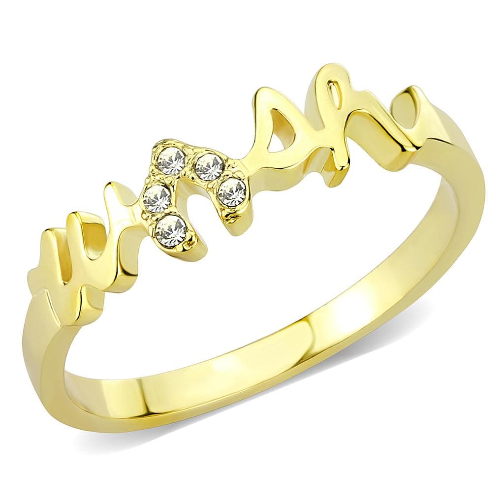 Brass Gold CZ Script Wish Word Ring