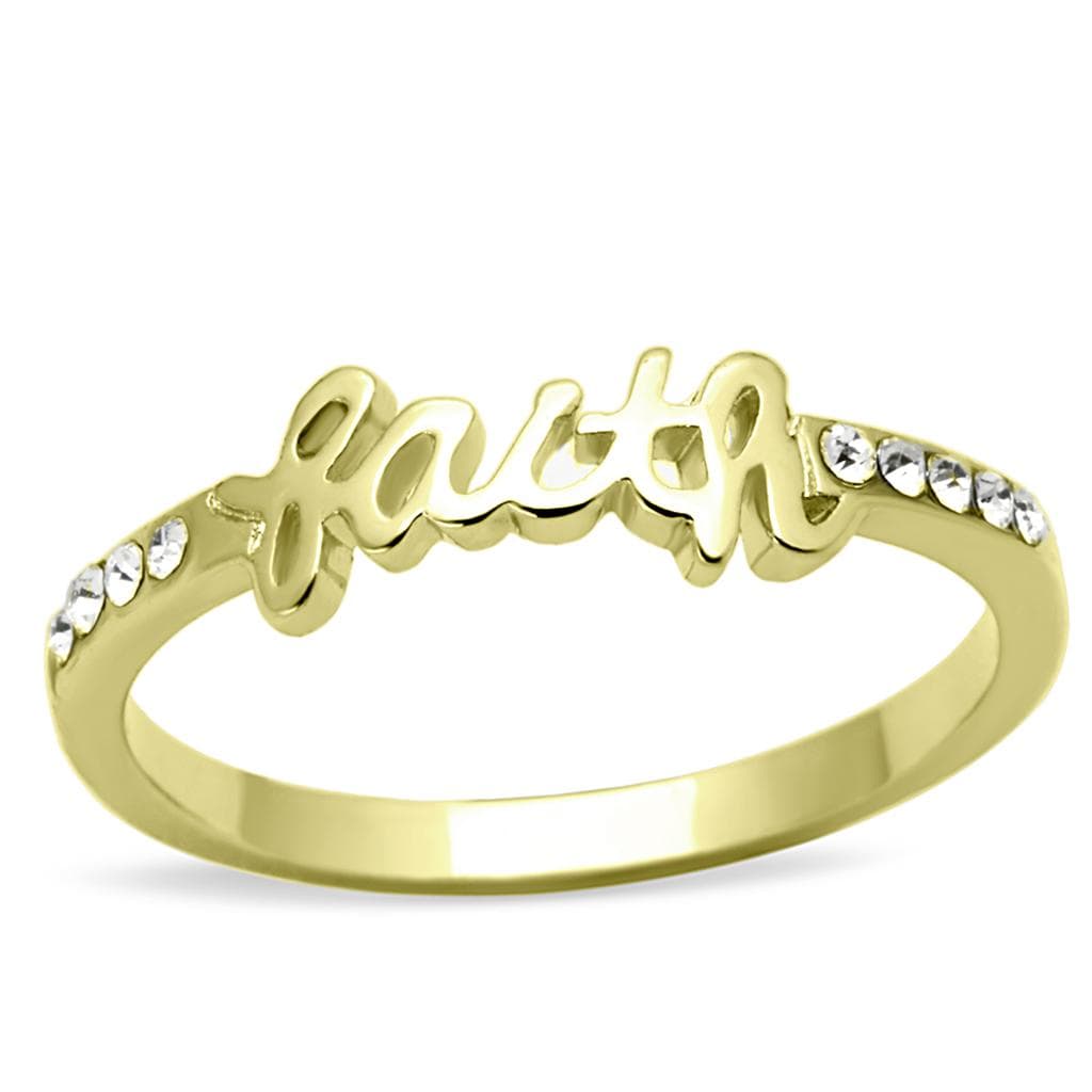 Brass Gold CZ Script Faith Word Band Ring
