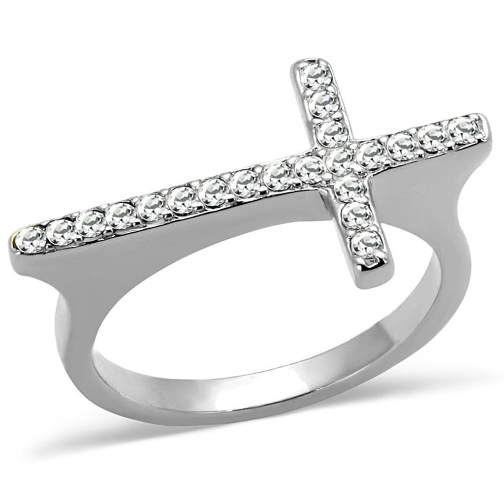 Brass Silver CZ Pave Sideways Cross Ring