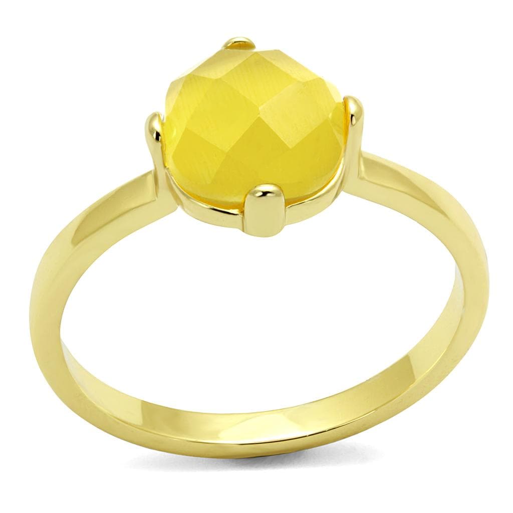 Brass Gold Yellow Faceted Round Solitaire Ring