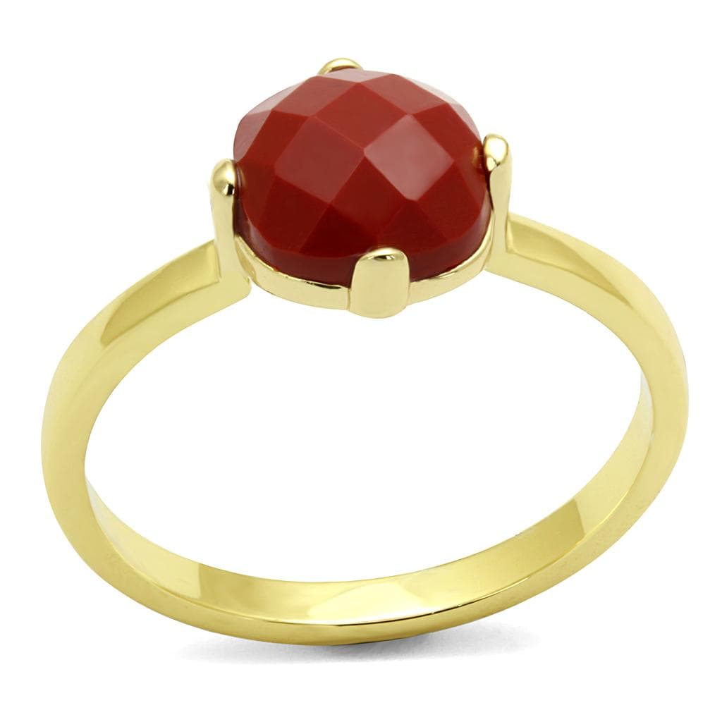 Brass Gold Red Carnelian Round Faceted Solitaire Ring