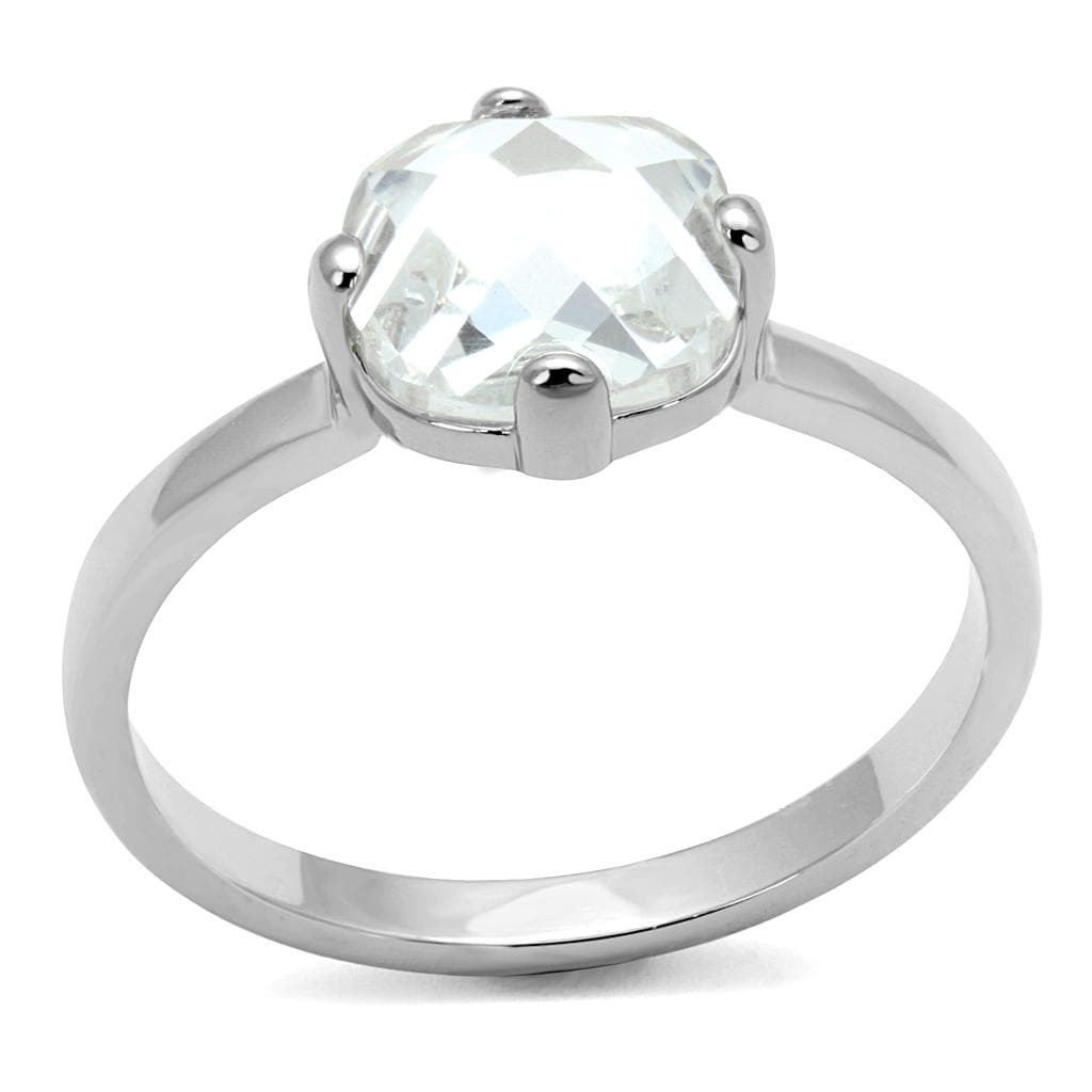 Brass Silver Clear Round Faceted Solitaire Ring LO4080