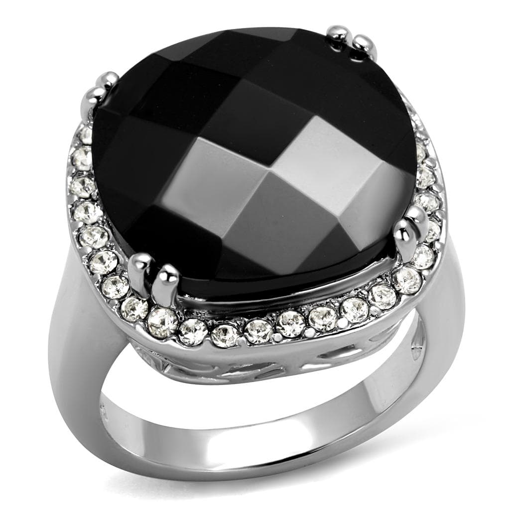 Brass Silver Black Onyx Oval CZ Halo Cocktail Ring