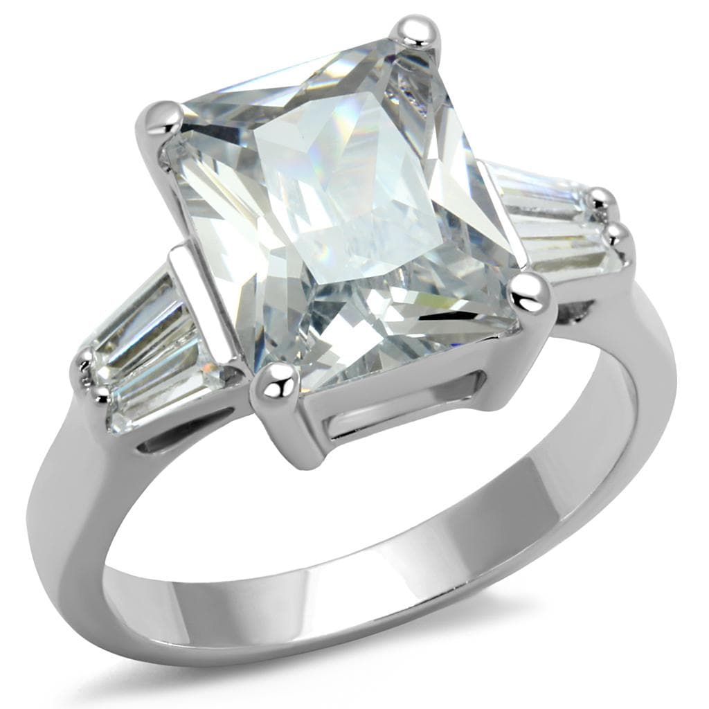 Brass Silver CZ Princess Cut Baguette Accent Ring