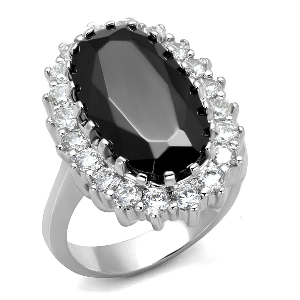 Brass Silver Black Onyx Oval CZ Halo Cocktail Ring LO4094