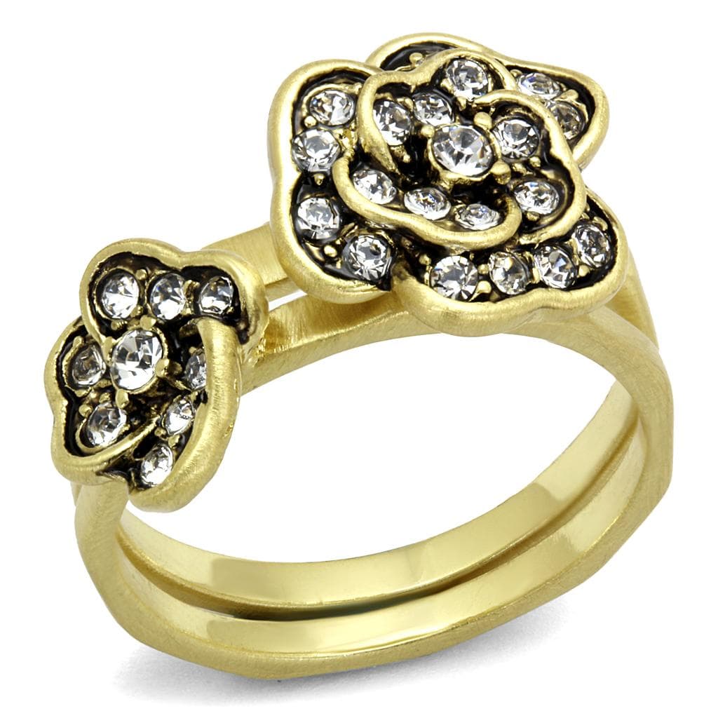 Brass Gold CZ Rose Flower Cocktail Ring