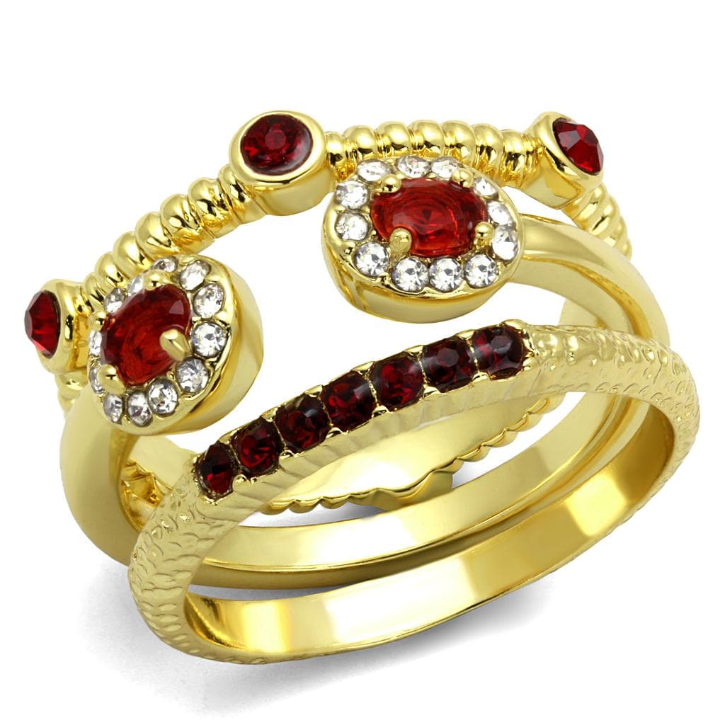 Brass Gold Red Garnet CZ Swirl Stackable Ring