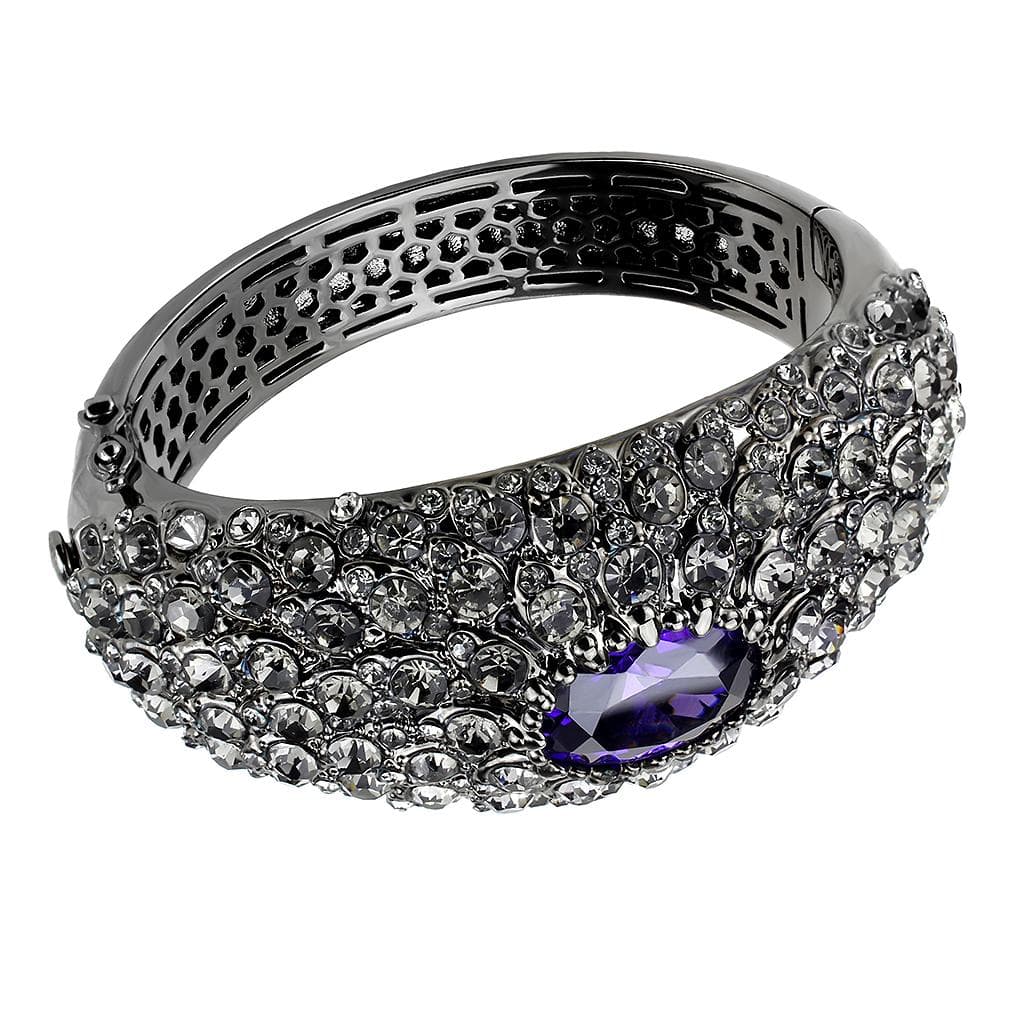 Brass Gunmetal Crystal Pave Amethyst Wide Bangle Bracelet