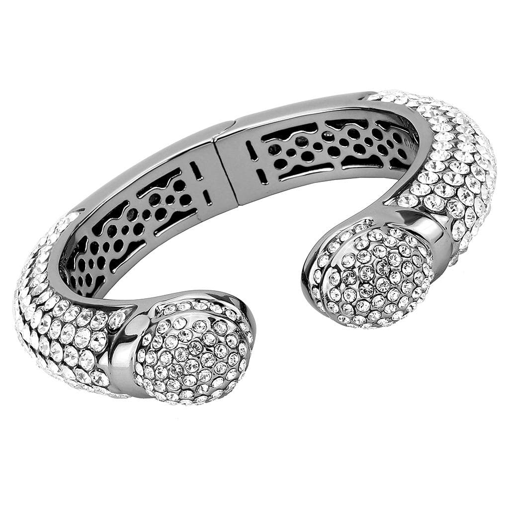 Brass Gunmetal Clear Crystal Pave Cuff Bangle Bracelet LO4291
