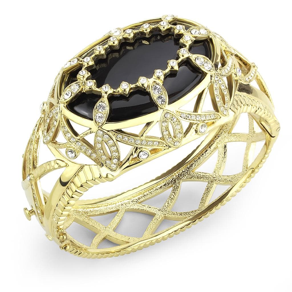 Brass Gold Black Enamel CZ Lattice Filigree Hinged Bracelet