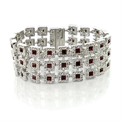 Brass Silver Red Garnet Crystal Grid Link Bracelet
