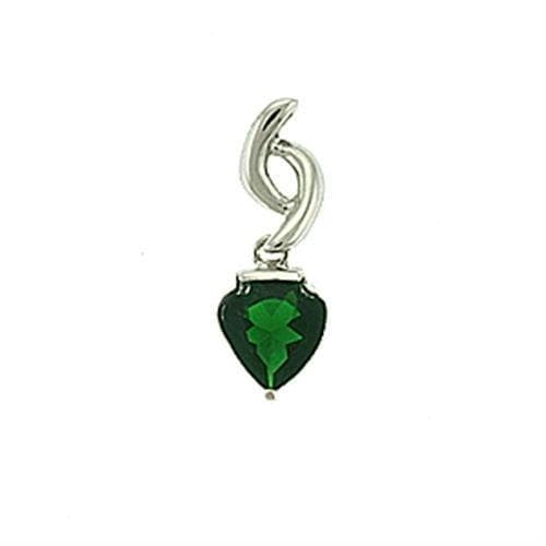 Brass Silver Emerald Green CZ Heart Charm Pendant