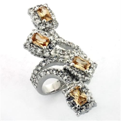 Brass Silver Champagne CZ Baguette Crossover Cocktail Ring