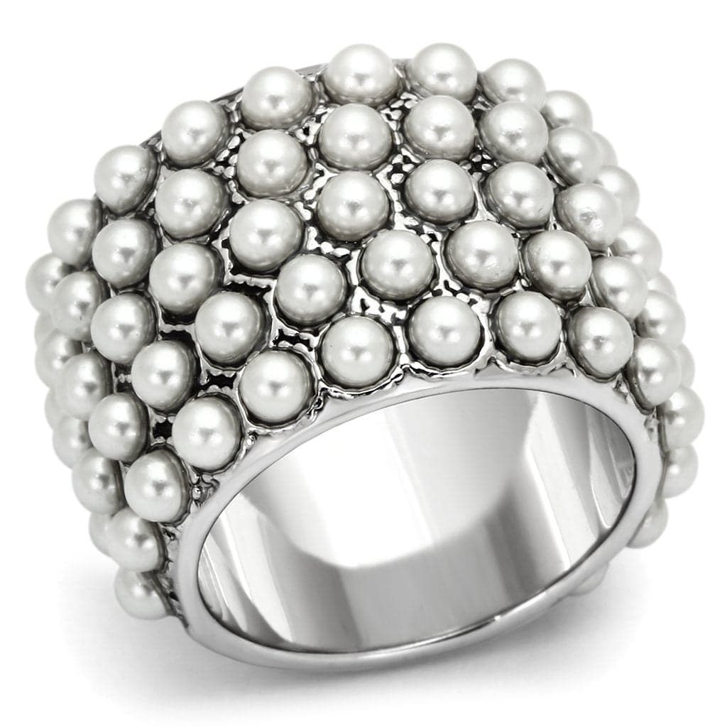 Brass Silver Pearl Cluster Wide Band Ring