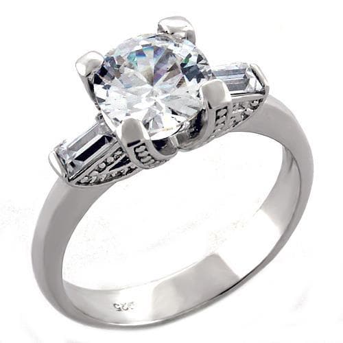 Sterling Silver CZ Round Baguette Solitaire Ring
