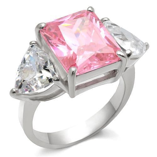 Sterling Silver Pink CZ Princess Three Stone Cocktail Ring