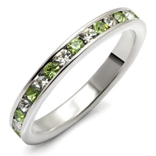 Sterling Silver Green White Crystal Channel Eternity Band Ring