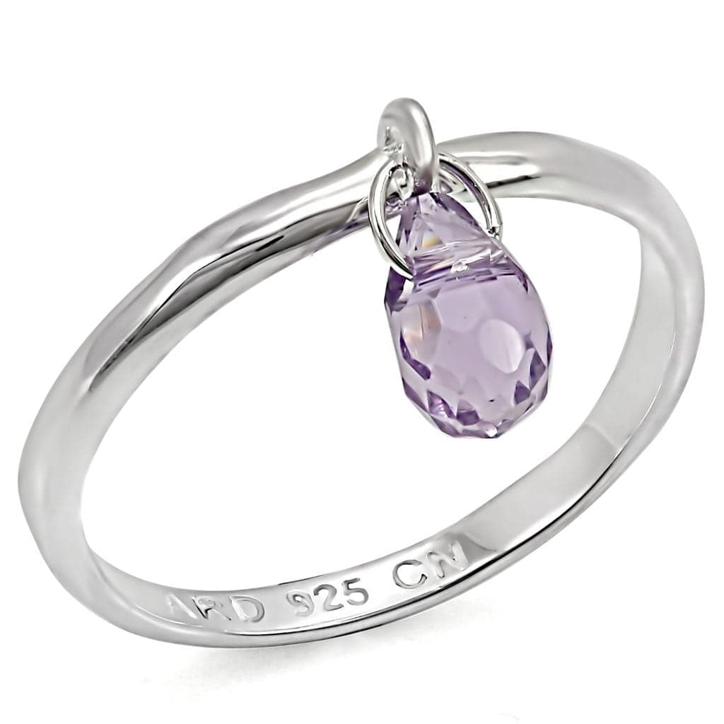 Sterling Silver Amethyst Purple Briolette Charm Dangle Ring