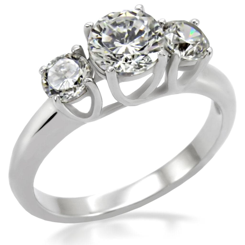 Stainless Steel CZ Round Three Stone Ring