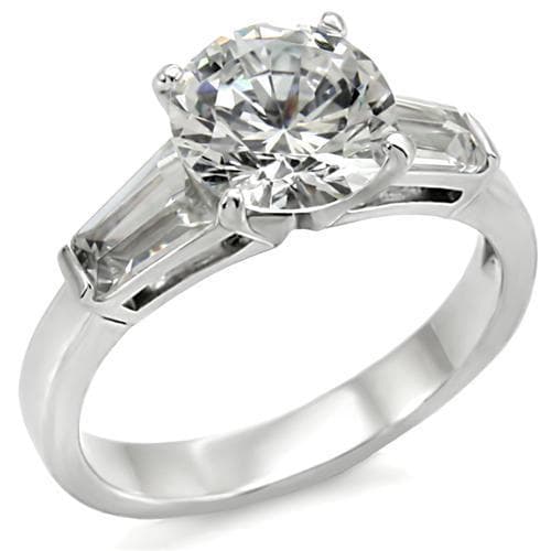Stainless Steel CZ Round Solitaire Baguette Ring