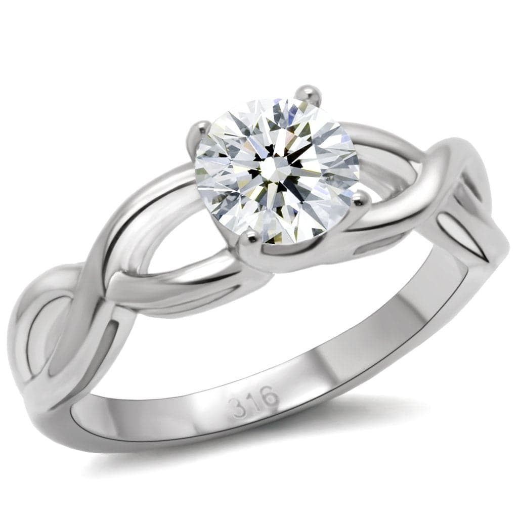Stainless Steel CZ Round Solitaire Infinity Band Ring