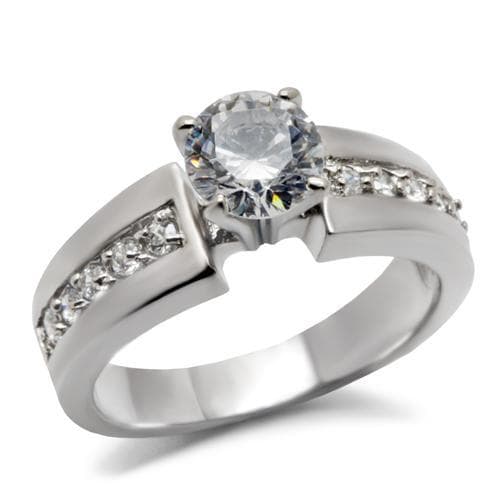 Stainless Steel CZ Round Solitaire Pave Cathedral Ring