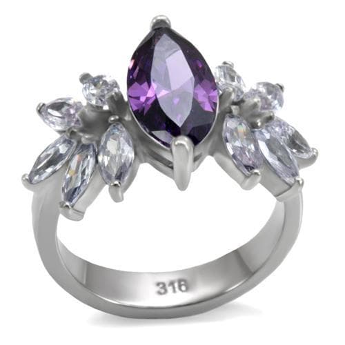 Stainless Steel Amethyst Marquise CZ Cluster Ring